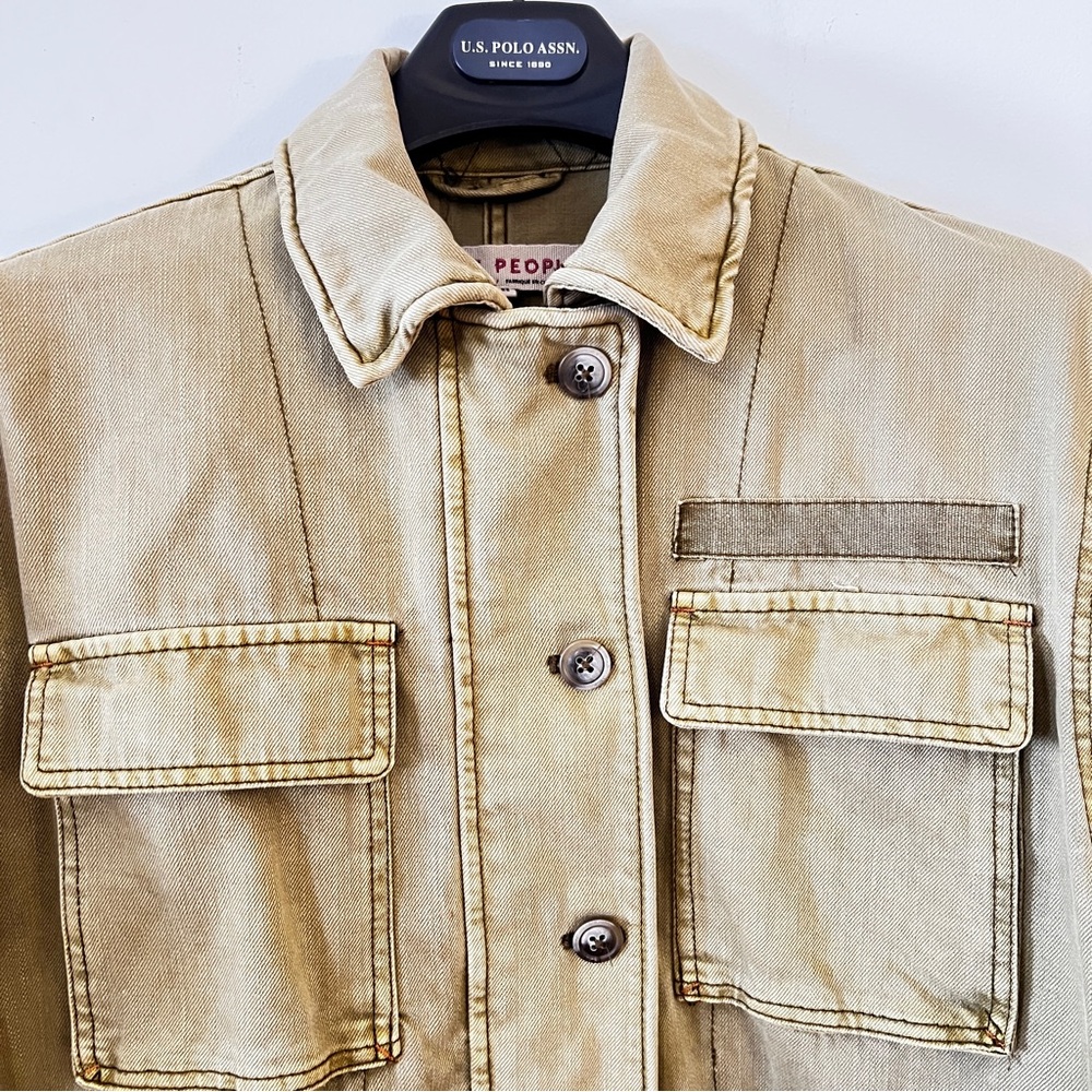 Free People Tan/Greenish Hue Jean Military Jacket with Relaxed Fit Oversized Fit - Picture 4 of 13